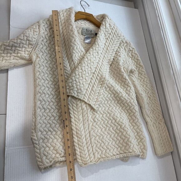 Aran Sweater Market Sweater Women Large Ivory Shawl Cardigan Ireland Virgin Wool - Picture 10 of 12